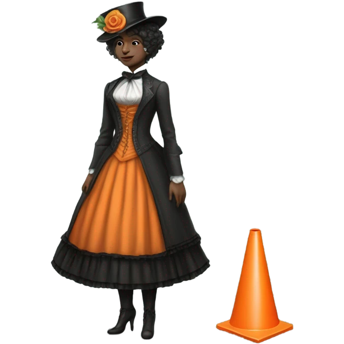 galora in Victorian dress elegant, full body, holding "big traffic cone" emoji