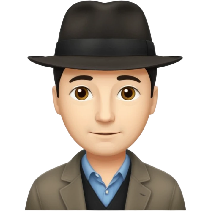 A light-skinned middle-aged man with short dark hair, and a black fedora, with an oval face and calm look. emoji