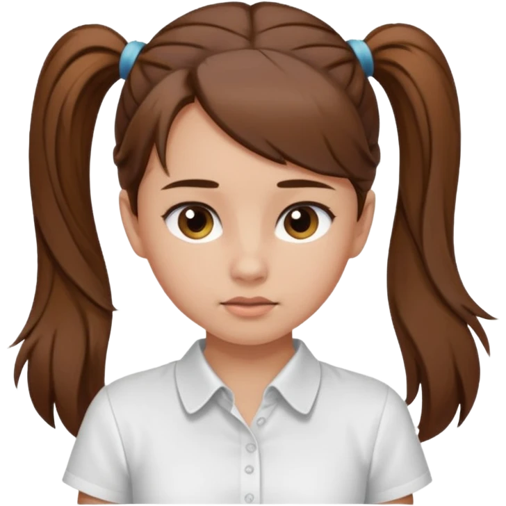 Normal skinned, tiny nosed, brown haired girl with Tying a ponytail emoji