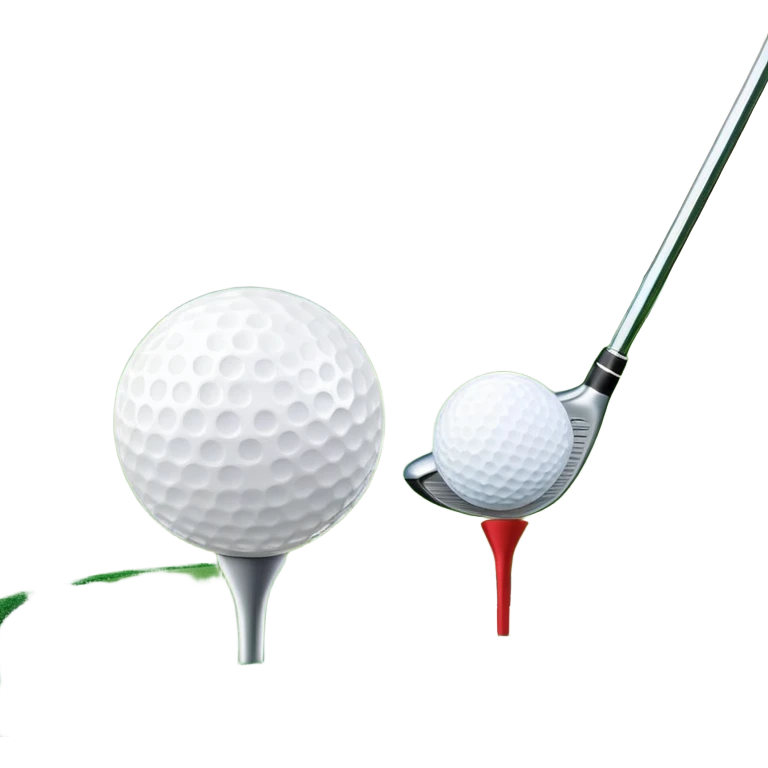 A golf ball on a tee with a golf club placed beside it, set against the backdrop of a well-manicured green golf course. The scene emphasizes the equipment and serene atmosphere of the sport, with soft lighting and a peaceful, open landscape emoji