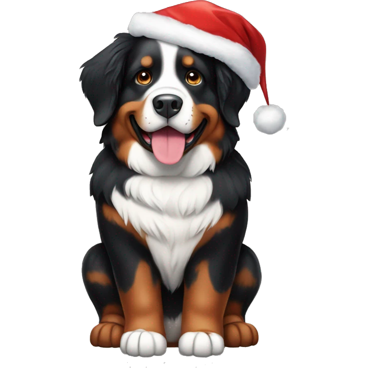 bernese mountain dog with christmas hat emoji