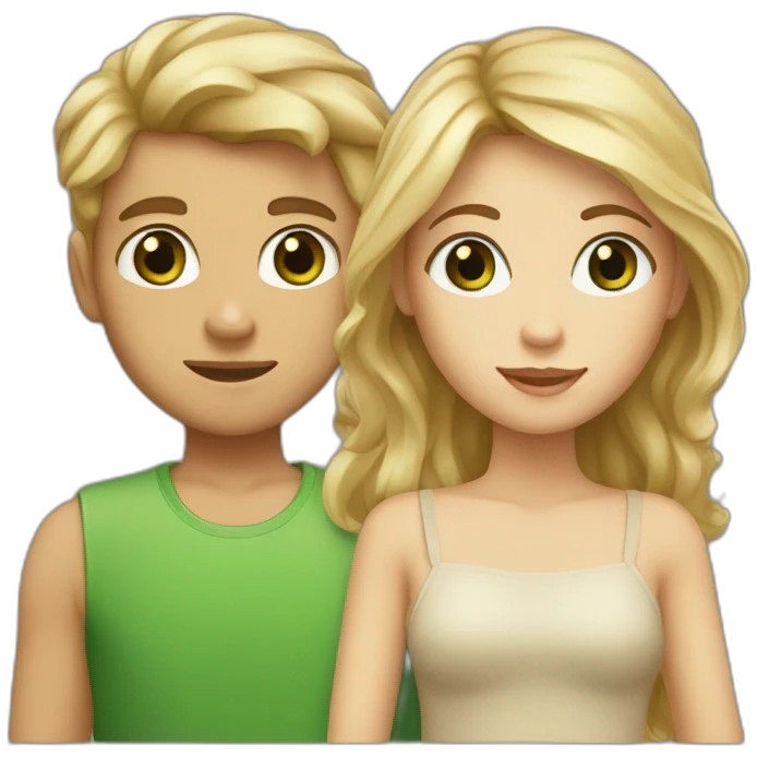 blonde girl with tan skin and green eyes and boy with brown hair and hazel eyes emoji
