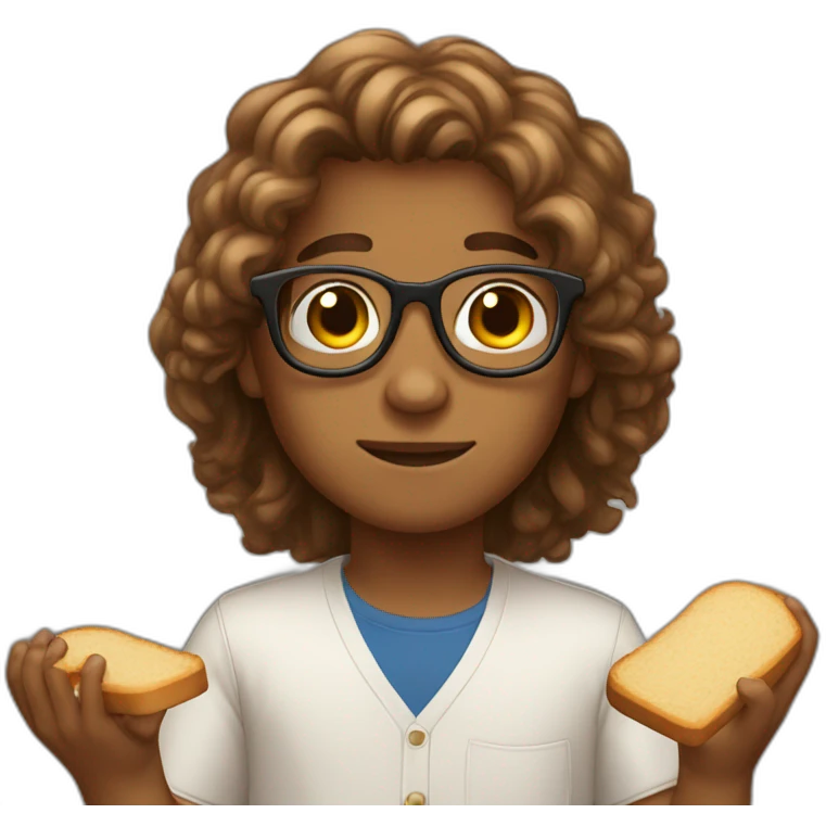 Brown boy with long hair and little bread transparent spectacles emoji
