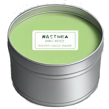 matcha scented candle in silver tin with minimalistic label realistic emoji
