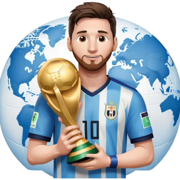 Messi with world cup and hugging messi with champions league emoji