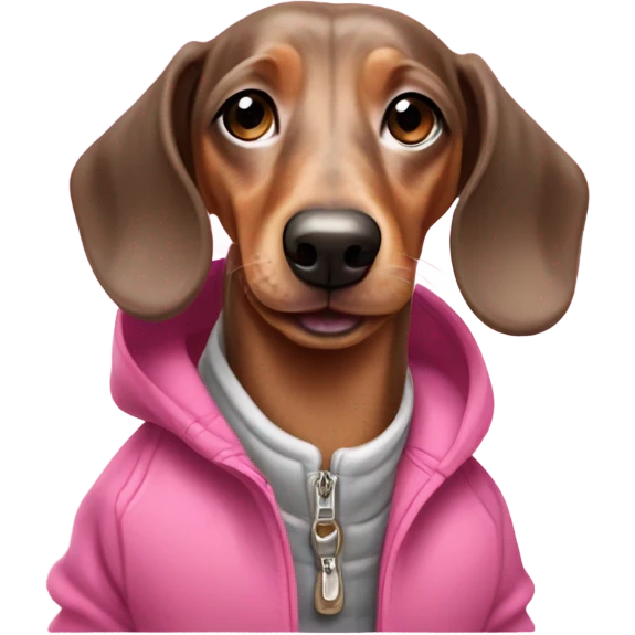Happy merle dachshund wearing pink jacket emoji