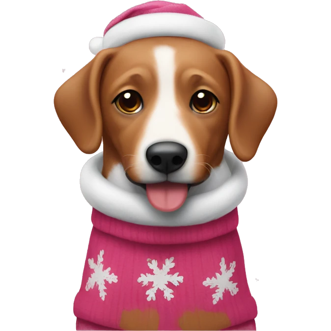 Perro salchicha con un jersey de Navidad rosa emoji