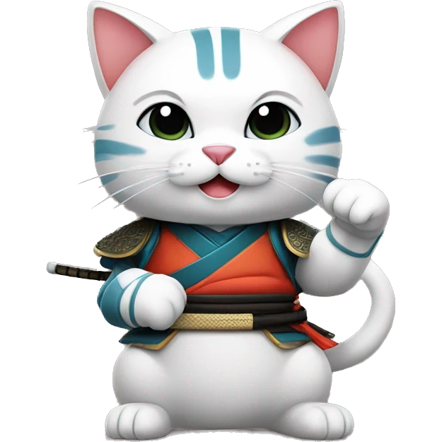 A cute samurai cat showing thumbs up emoji