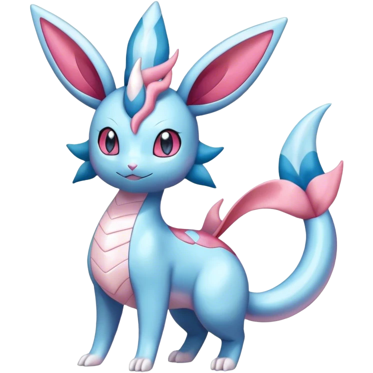Shiny Cute Milotic-Sylveon-Glaceon-Vaporeon-Dragonair-Pokémon-hybrid-fusion full body emoji