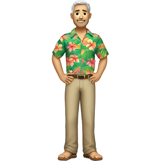 a full body view of a relaxed guy in his 40s wearing a hawaii shirt emoji