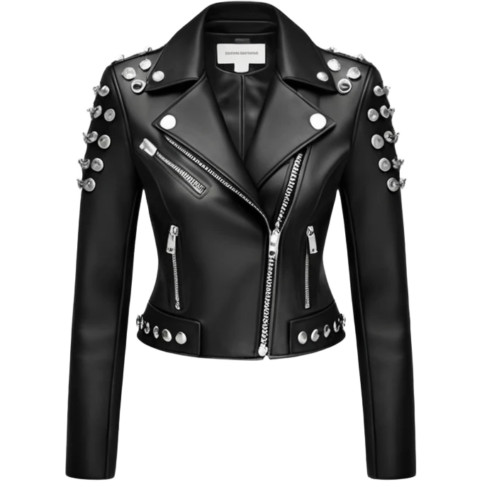 Alexander McQueen brand Cropped leather detailed jacket for women with  metallic chrome, gothic and  edgy style embellishments. 8k, 5000x5000px, 3D rendering, realistic, isolated still life, no emoji faces no emoji icons no human figures  emoji