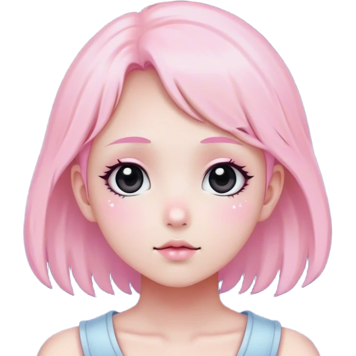 Full Moon and stars light pink and yellow kawaii. Black eyes  emoji