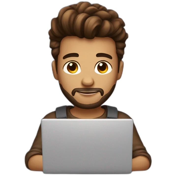 Cute programmer on his laptop with lighted skin a brown quiff and brown eyes and very little beard  emoji
