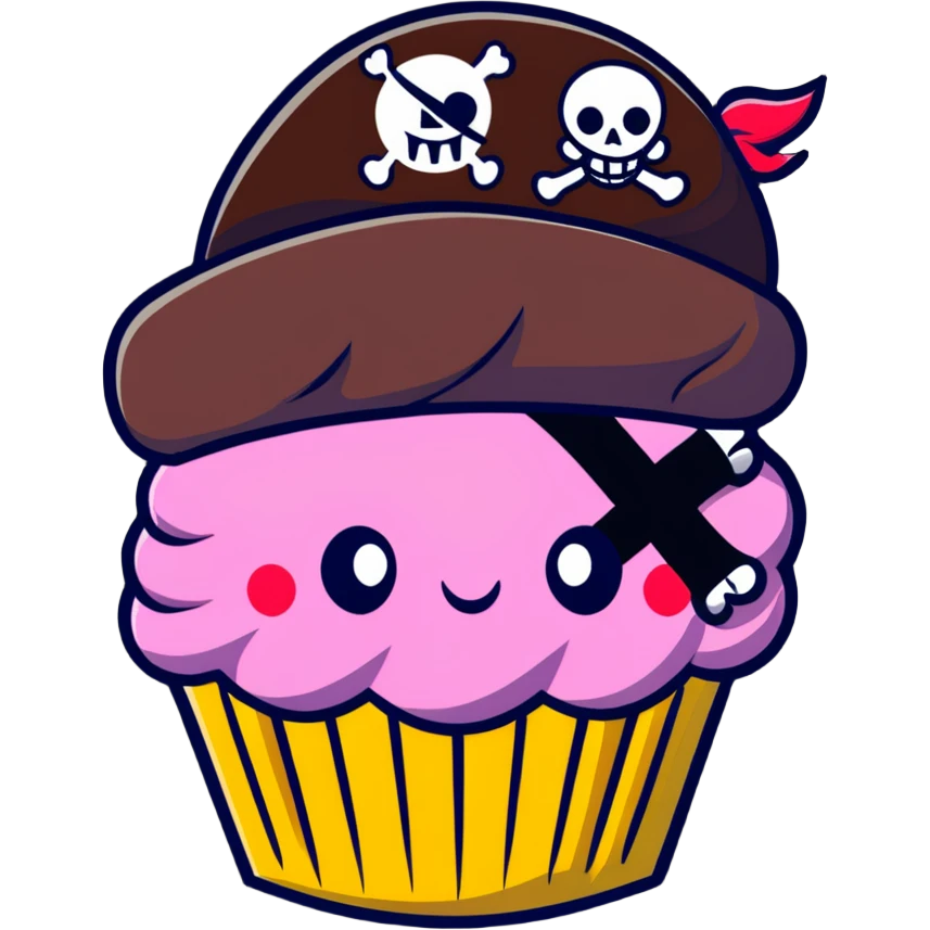 cupcake pirate with eye patch and pirate hat emoji