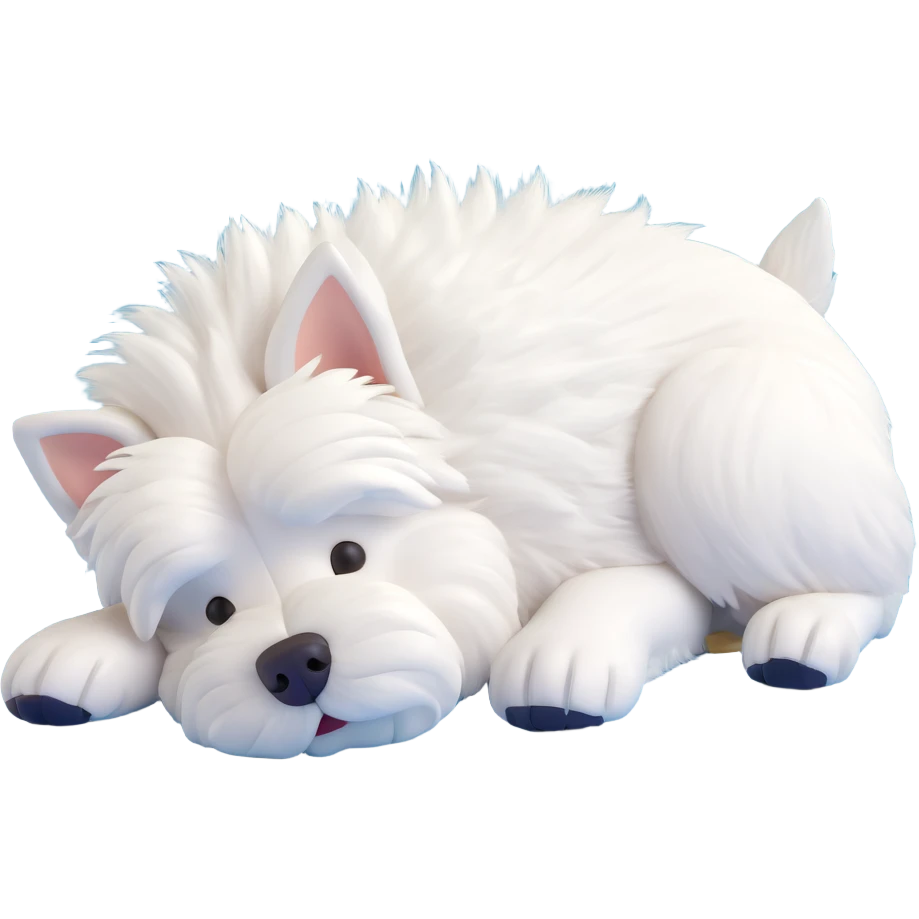 West Highland White Terrier sleeping on its back, fluffy white fur, relaxed and cute, simple background emoji