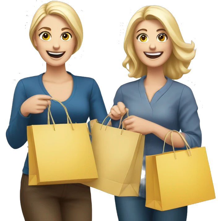 CTwo happy Caucasian women holding shopping bags in their hands, smiling and enjoying their day emoji