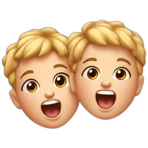 Baby twins smiling and yelling emoji