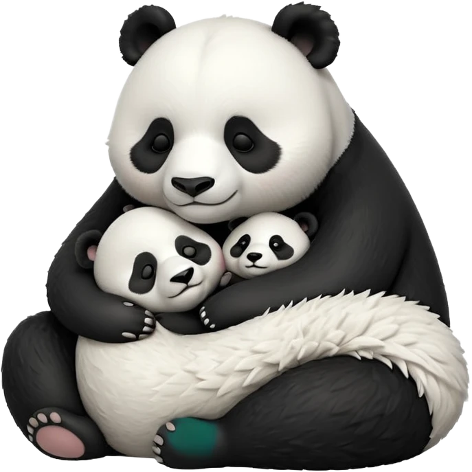 Isolated, highly detailed illustration of the most incredibly adorable panda baby sleeping with his mother
figurine imaginable, toy style. emoji