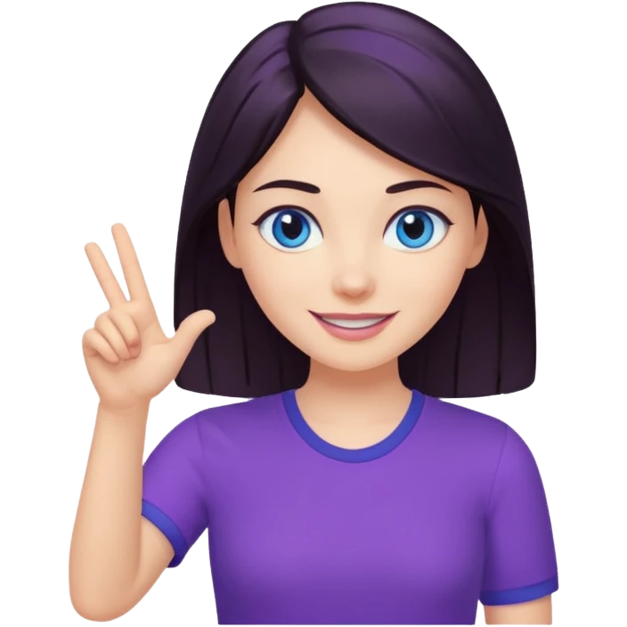 Grinning dark hair woman with blue eyes, wearing purple shirt - showing that somehting is obvious with her hand

 emoji