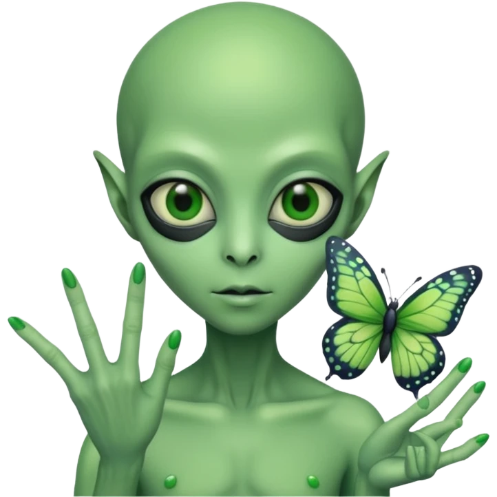an alien with a butterfly on hand emoji
