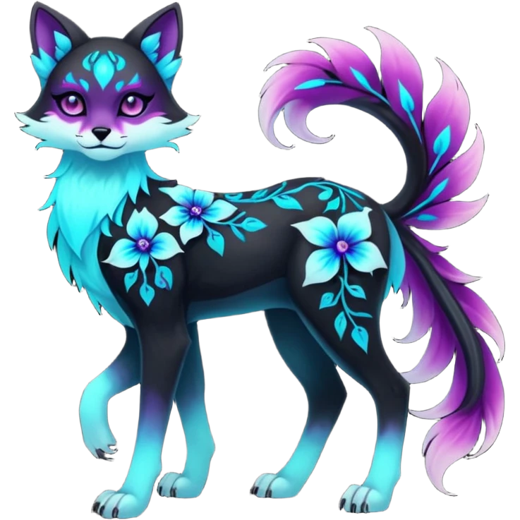Multicolored gloomy glowing bioluminescent dark edgy gothic spooky cool badass pretty cool elegant realistic floral exotic Falvie-Fionbri-fursona, full body emoji