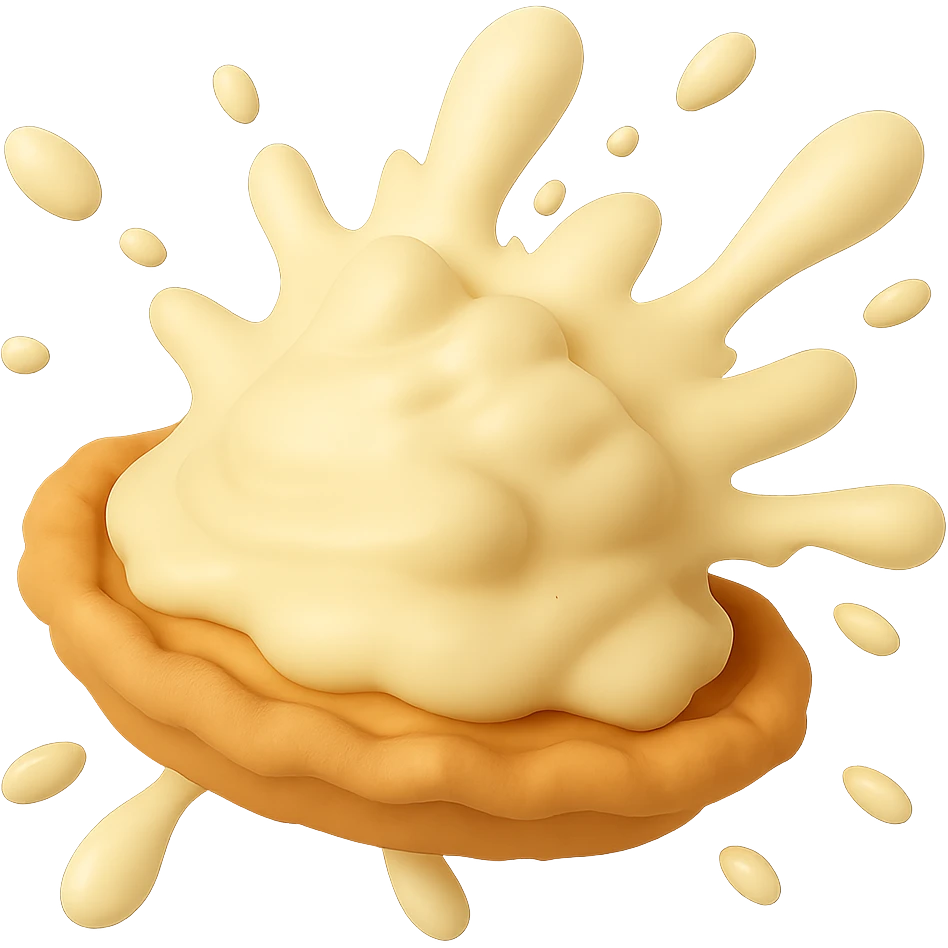 Remove the background so only the cream pie splat is visible. Keep the playful 3D emoji style, golden brown crust, and dynamic angle. emoji