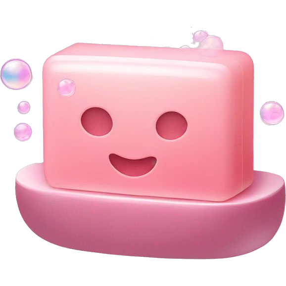 Light pink soap bar sitting on a soap holder, with soap bubbles  emoji