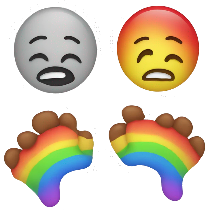 an emoji. a emoji face has sores on it. a rainbow.  emoji