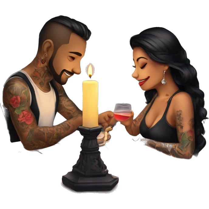 romantic candle light dinner for beautiful tattooed couple emoji
