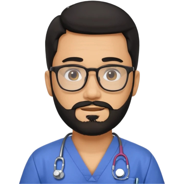 male with a scrubs and blanck hair and tan skin and beard and glasses emoji