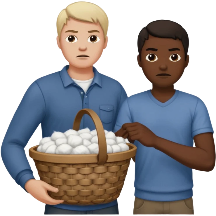 White person whipping black person carrying a basket of cotton emoji