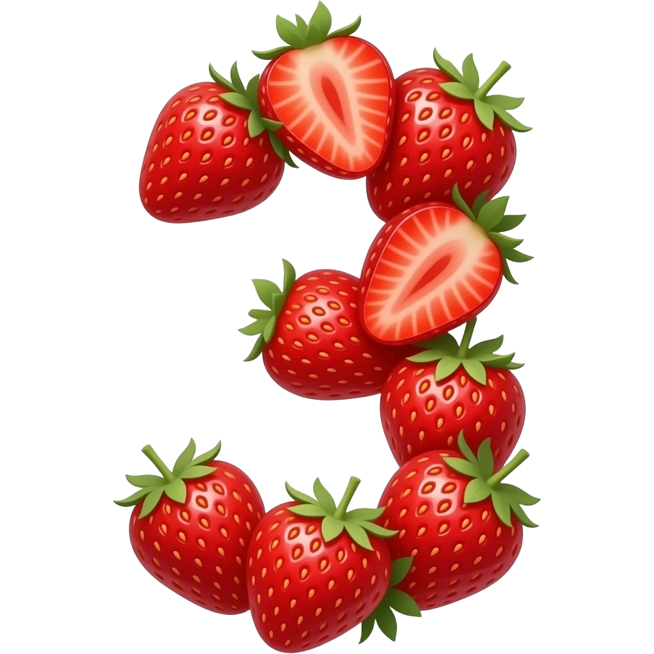 "number 3 strawberry style, colorful, simple background" emoji