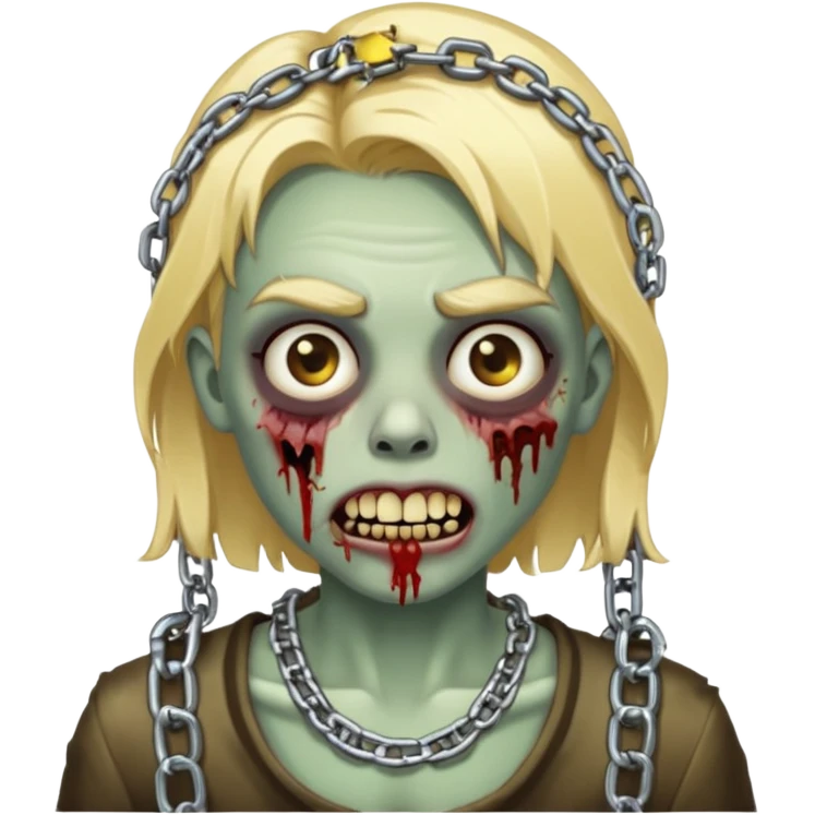 Zombie com dente de ouro e cabelo loiro com correntes emoji