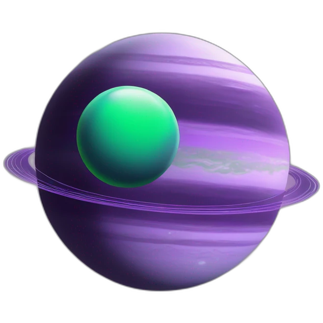 green planet with purple saturn rings and grey moon emoji
