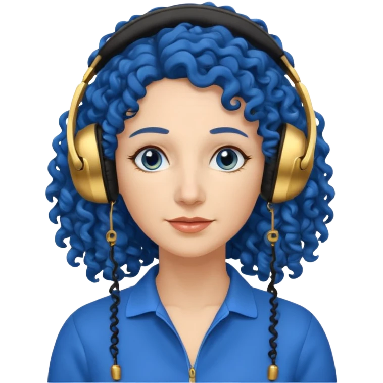 blue haired earringed heaphone wearing middle aged woman very very curly long haired emoji