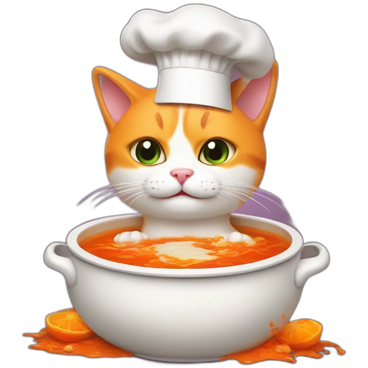 orange and white cat wearing chef hat cooking haunted poison soup emoji