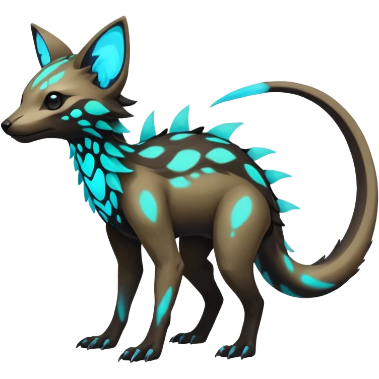 Rare realistic dark-neon glowing bioluminescent edgy badass epic pretty beautiful handsome gorgeous aesthetic colorful vibrant Vernid-Trico-species-Fakemon-creature by LiLaiRa, 4 legs, 1 tail, random markings, (full body) emoji