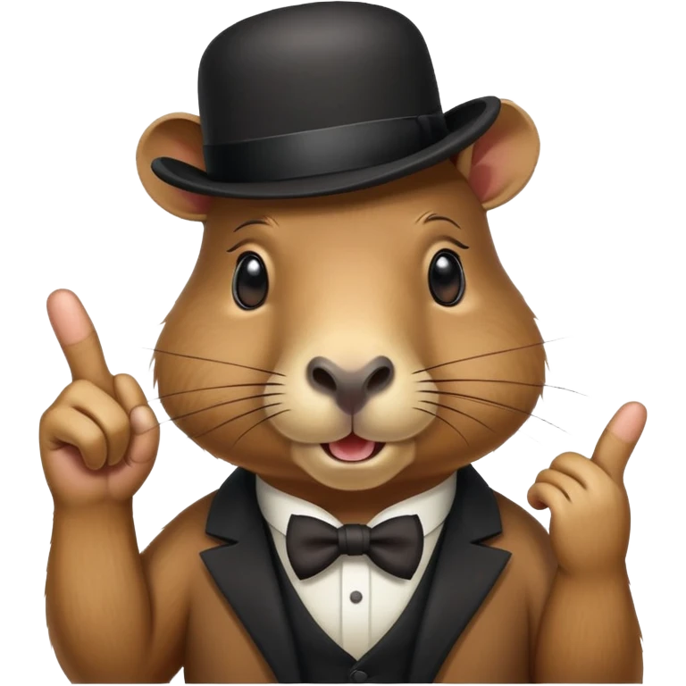 Capybara with a bowler hat sticking up middle fingers emoji