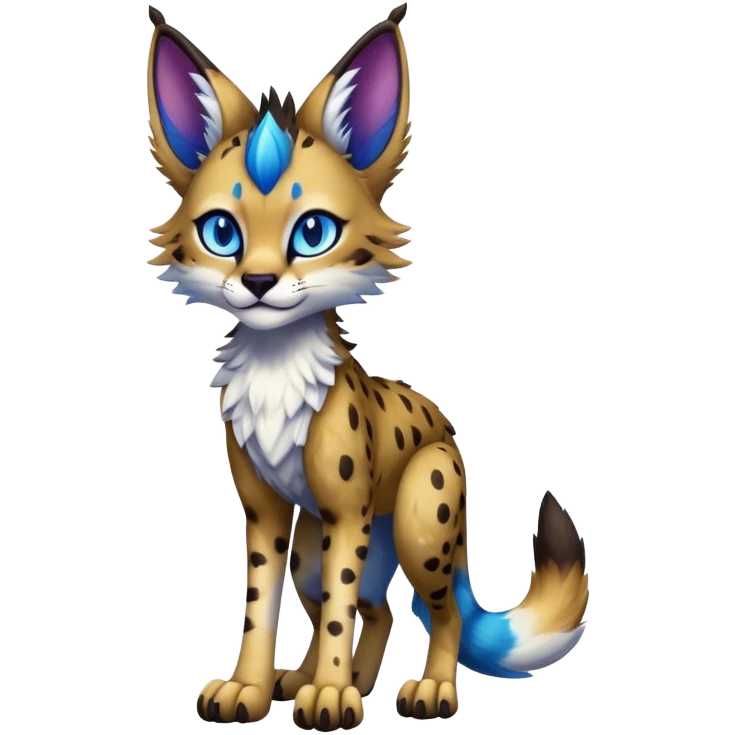 Epic Cute Colorful Dark Sergal-Serval-Vernid full body emoji