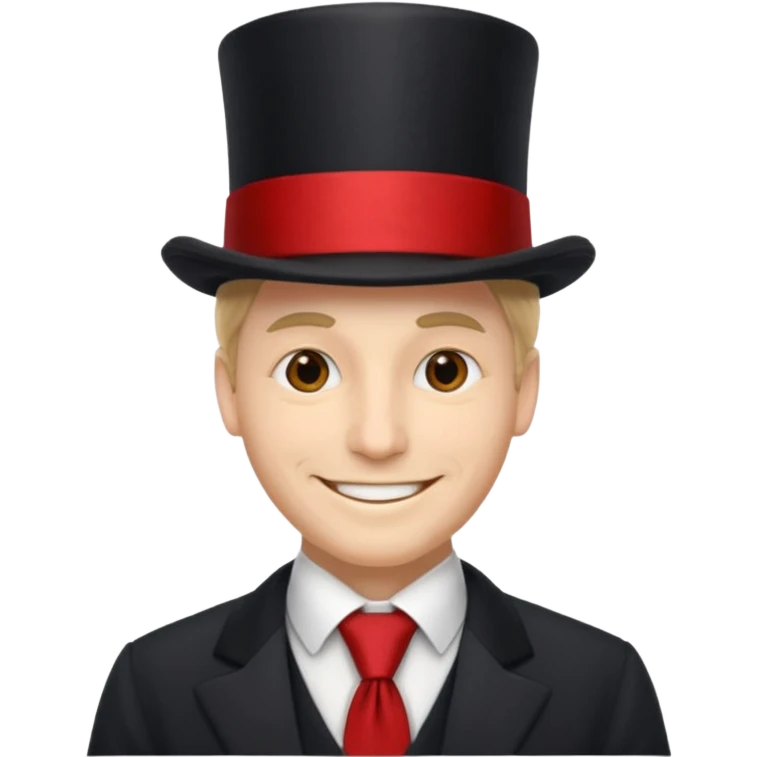 Man in top hat & long red tie, smile emoji