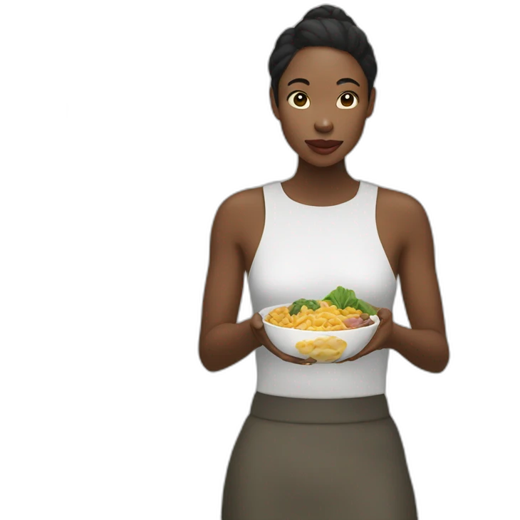 black asian woman eats rise emoji