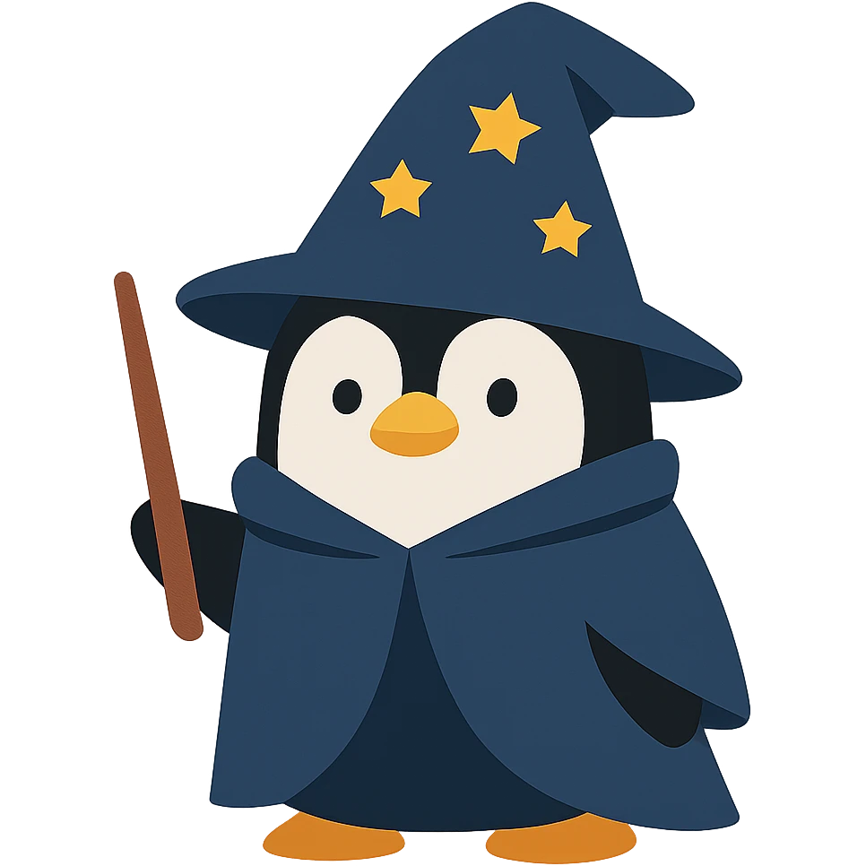 flat design style penguin wizard emoji