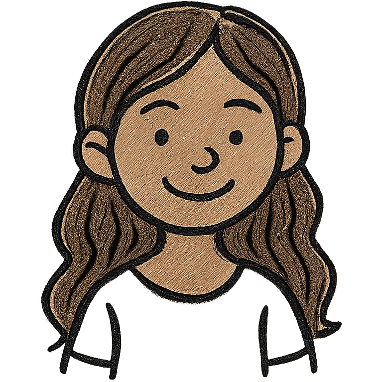 young girl, light brown skin, long brown wavy hair, white top, smiling, simple clean icon style emoji