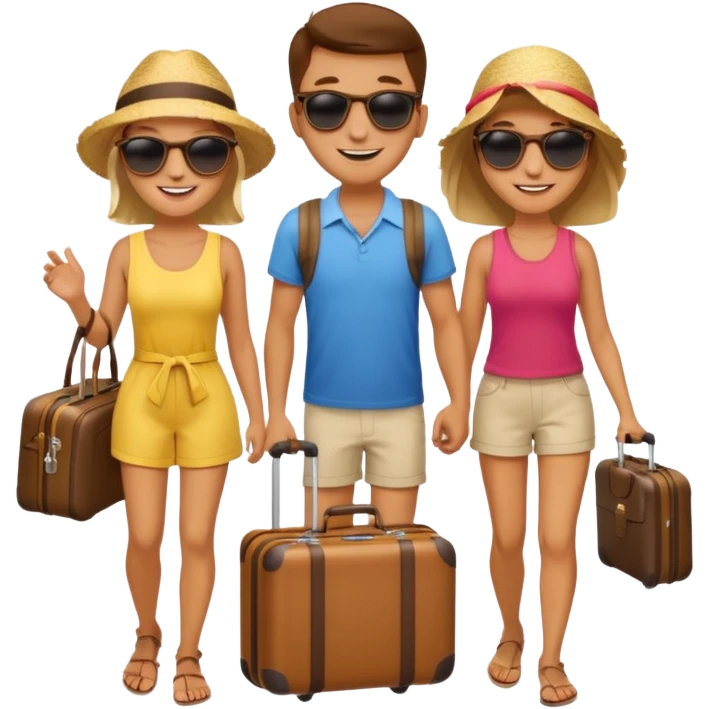 3 persons going on holiday vacation, group travel emoji