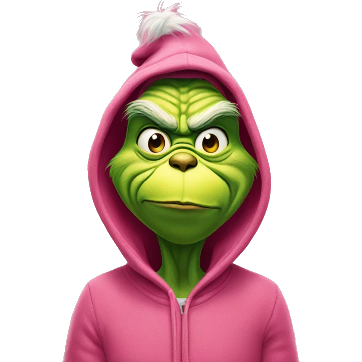 The grinch in a pink hoodie emoji