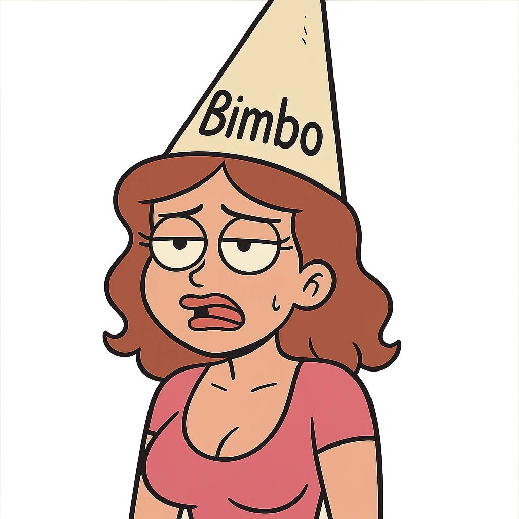 flat toon style dunce cap with 'Bimbo' written on it emoji