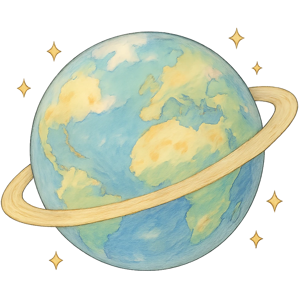icon of a planet, soft colors, whimsical, ghibli style emoji