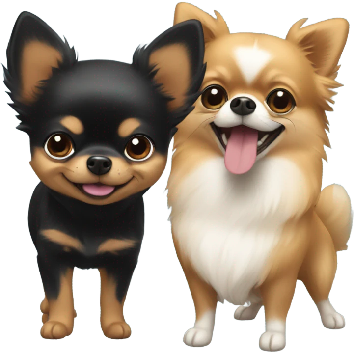 2 chihuahuas & 1 black & tan pomeranian playing  emoji