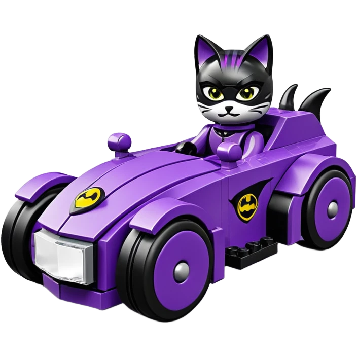 Hot rod Lego Cat Woman’s sporty futuristic pursuit mobile two seater car  emoji
