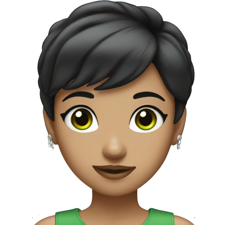 Girl with short black hair, green eyes and silver nose ring  emoji